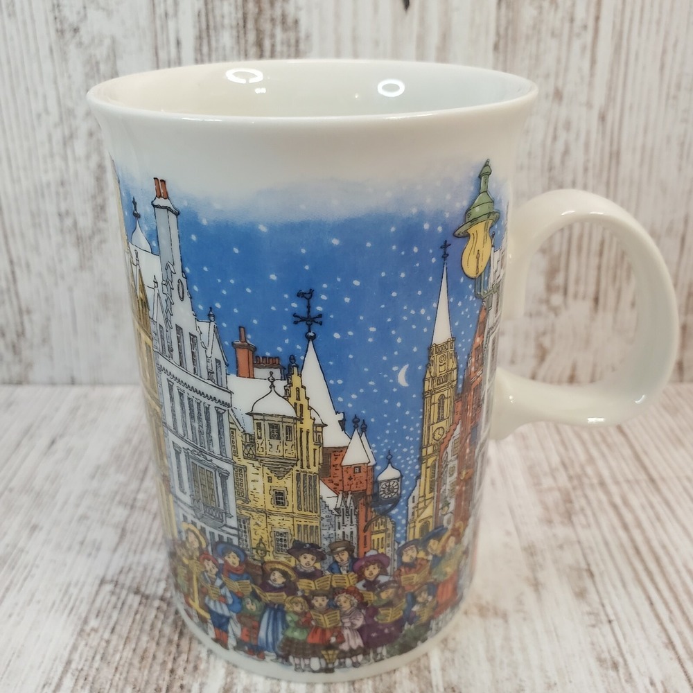 Dunoon Scottish Fine Stoneware Mug Christmas Carolers Winter City Town Scene